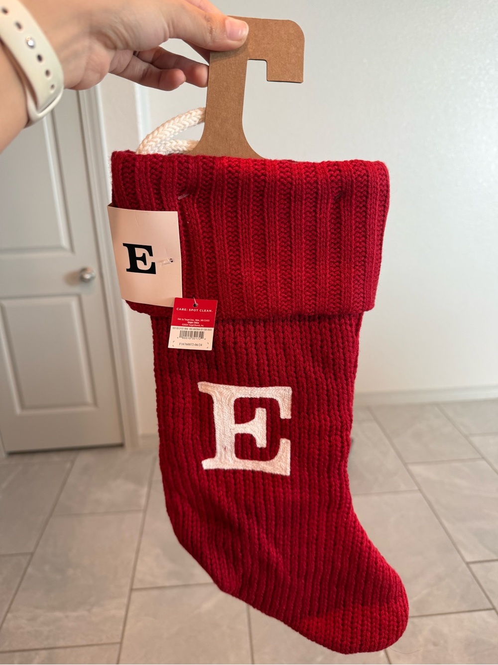 Target Red Knit Holiday Stocking with White 'E' Monogram